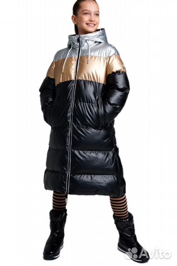 Зимнее пальто для девочки 152 триколор
