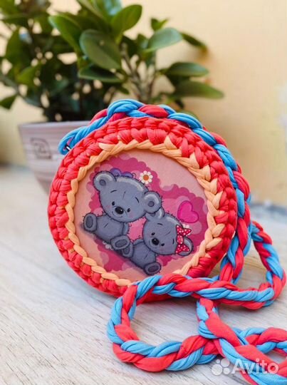 Сумка вязанная из джута, шнура, трикотажной пряжи