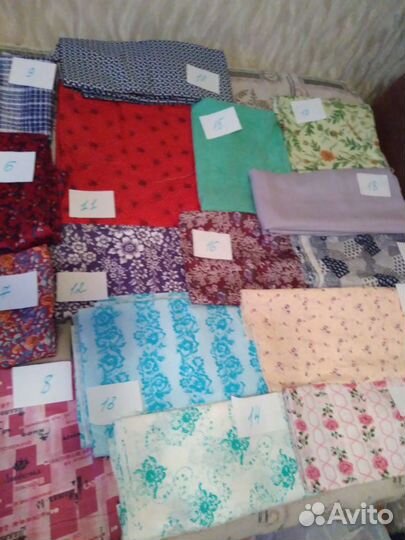Отрезы тканей (ситец, сатин, хлопок, лен, шерсть)