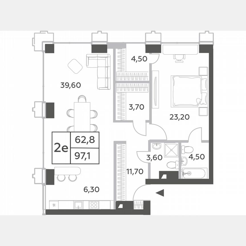 1-к. квартира, 95,7 м², 52/54 эт.