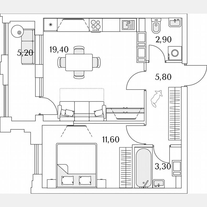 1-к. квартира, 45,6 м², 7/13 эт.