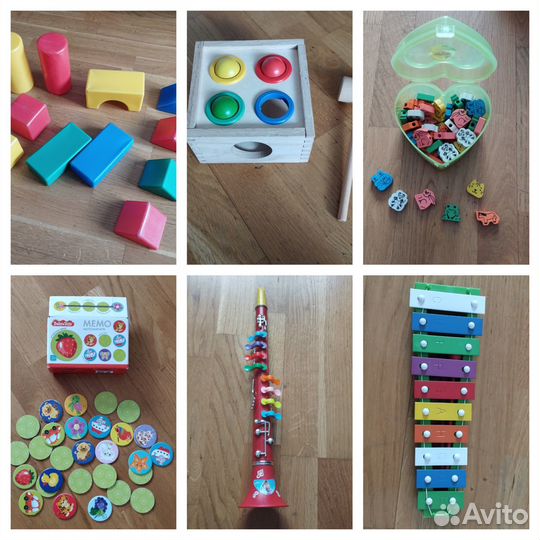 Игрушки сортер, мемо,кубики, ксилофон, парковка