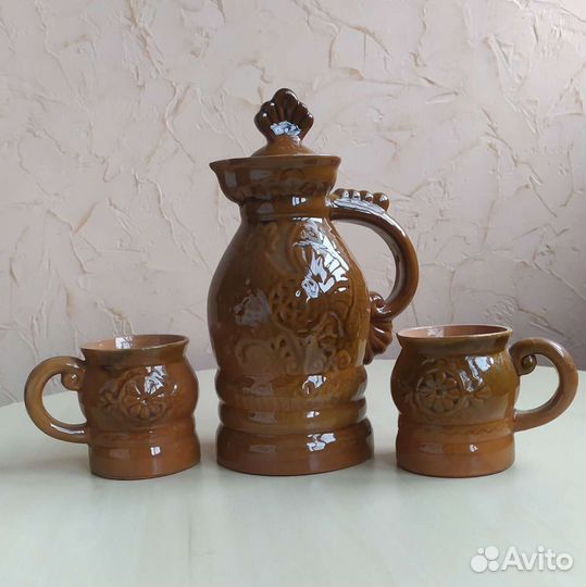 Глиняный кувшин и две кружки СССР