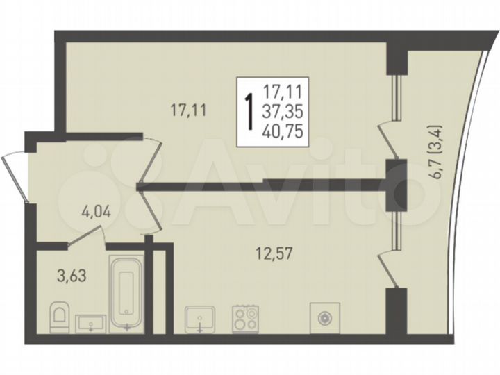 1-к. квартира, 40,8 м², 23/24 эт.