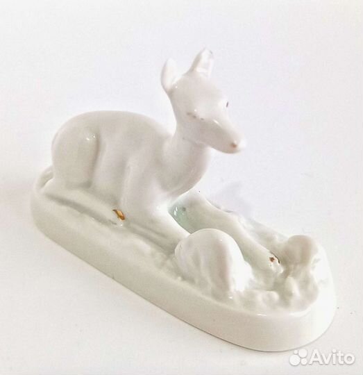 Фарфор статуэтка Олененок СССР Вербилки позолота