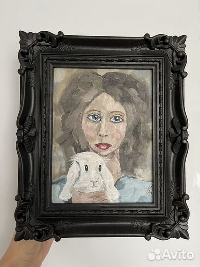 Картина Девушка с кроликом 20х15 холст