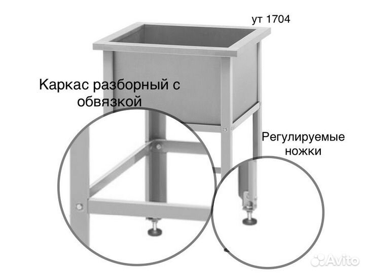 Ванна моечная 1 секция новая Base 630 630 860