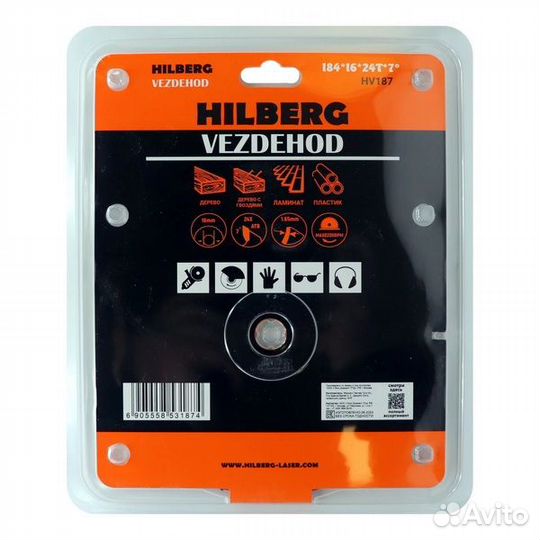 Диск пильный по дереву с гвоздями Hilberg Vezdehod 184*16*24Т*7 HV187