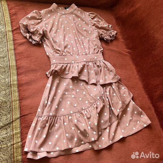 Платье Clanvi 6 розовое с рюшками в горошек XS