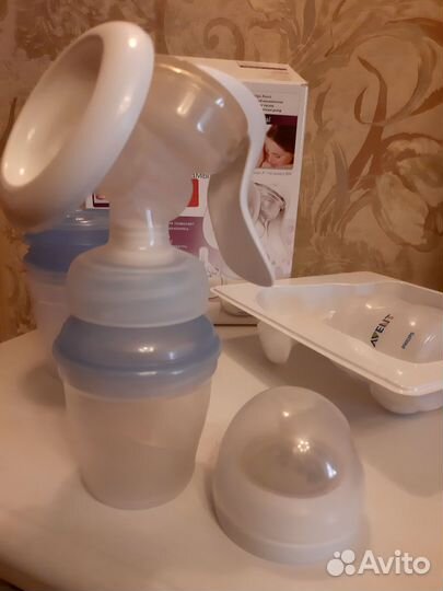 Молокоотсос ручной avent + баночки для хранения