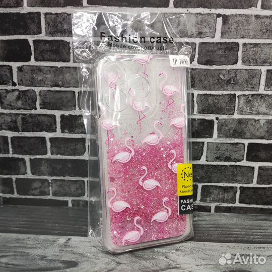 Чехол для iPhone 14 pro переливашка фламинго