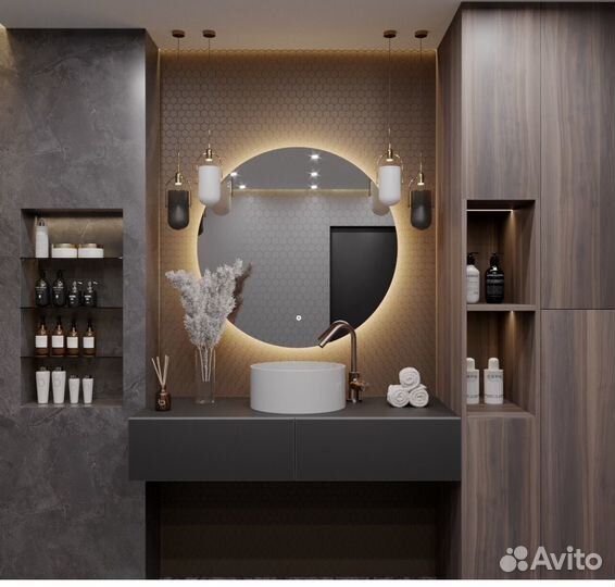 Круглое зеркало с теплой подсветкой d50