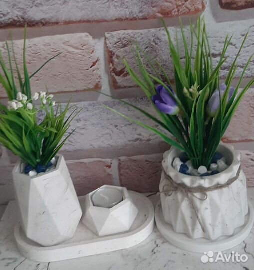 Подарочный набор:Кашпо из гипса