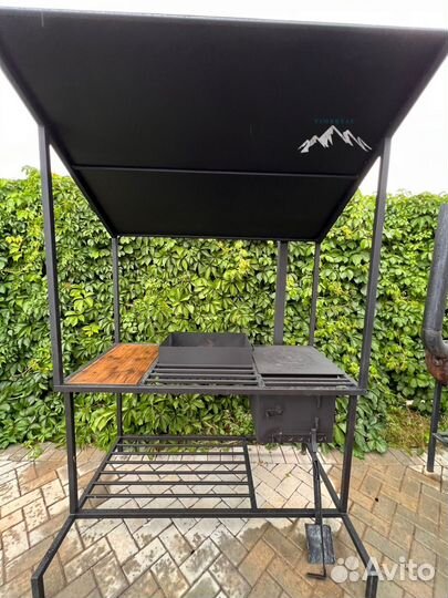 Мангал с печью под казан и крышей