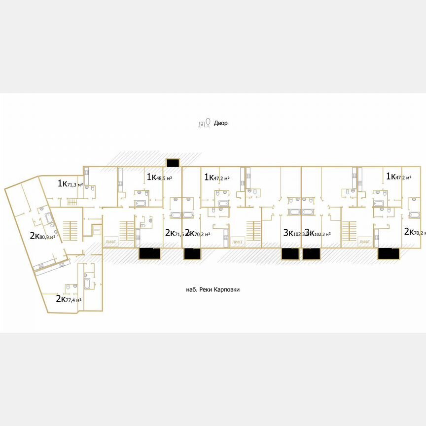 2-к. квартира, 71,6 м², 3/8 эт.