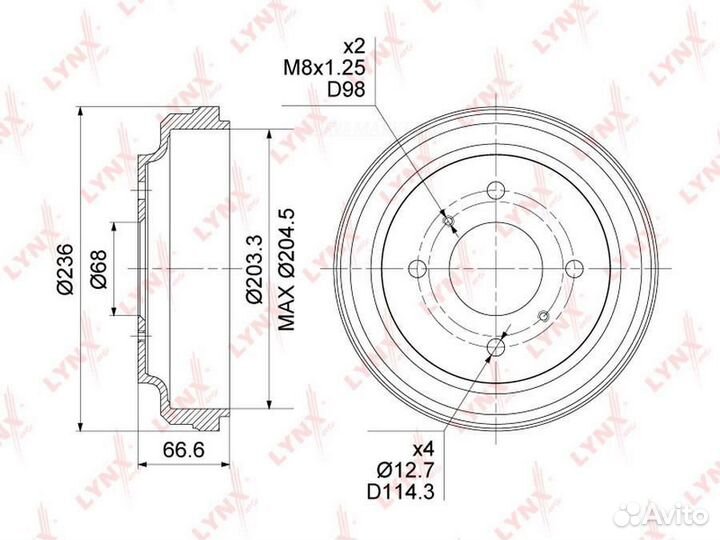 Lynxauto BM-1114 Барабан тормозной (203x43) зад пр