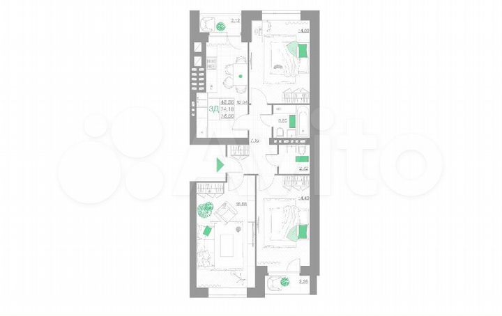 3-к. квартира, 78,6 м², 5/5 эт.