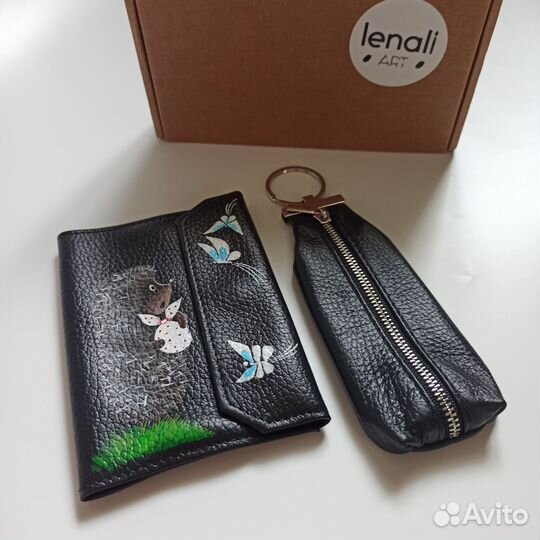 Комплект обложка на паспорт и ключница кожа lenali