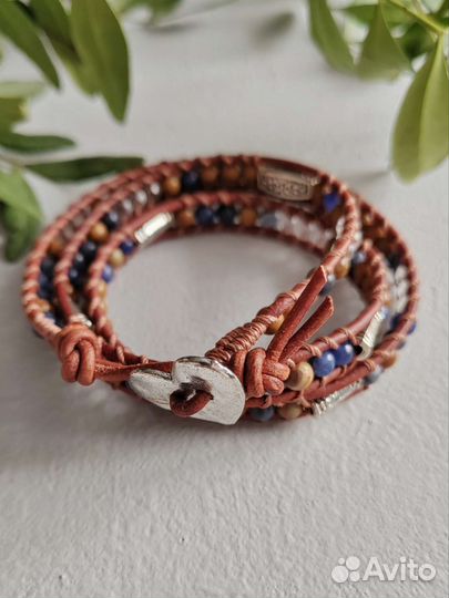 Браслет Чан лу в три оборота с содалитом и яшмой