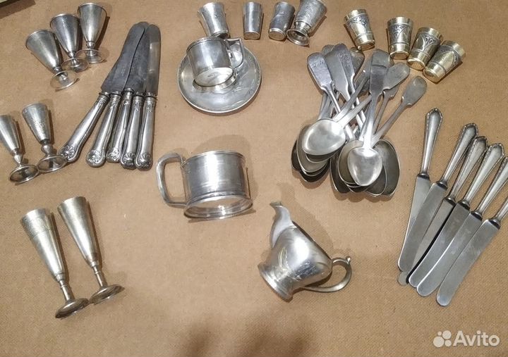 Ложки серебряные старинные,половник 84 проба