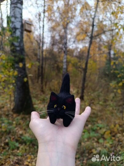 Валяная игрушка чёрный кот