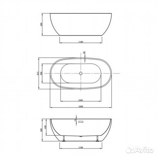 Акриловая ванна Vincea 1600x815 Белый VBT-408-1600