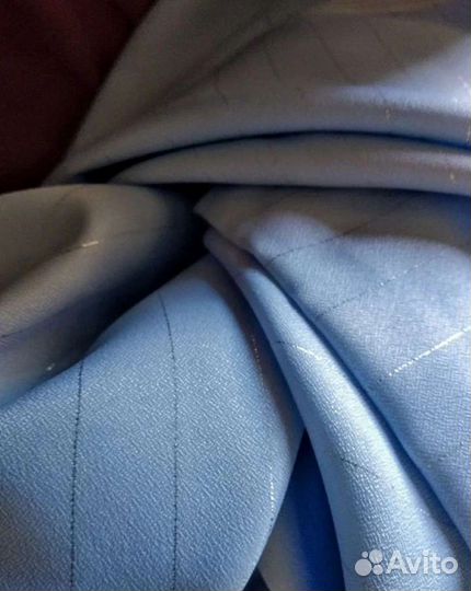 Ткань СССР. Шёлк. Белый и голубой. Винтаж