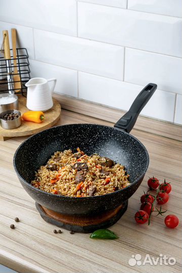 Сковорода вок 28 см с крышкой и съемной ручкой