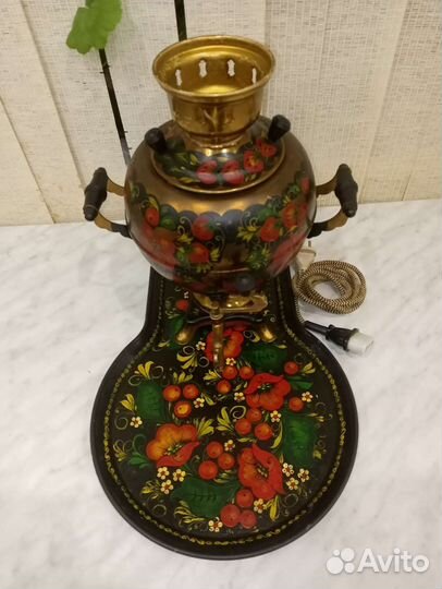 Самовар электро ручная роспись+поднос+стакан 1986г