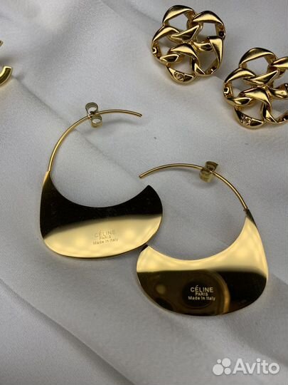 Брендовые серьги клеймо chanel, celine