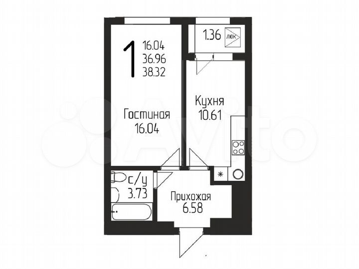 1-к. квартира, 38,3 м², 13/19 эт.