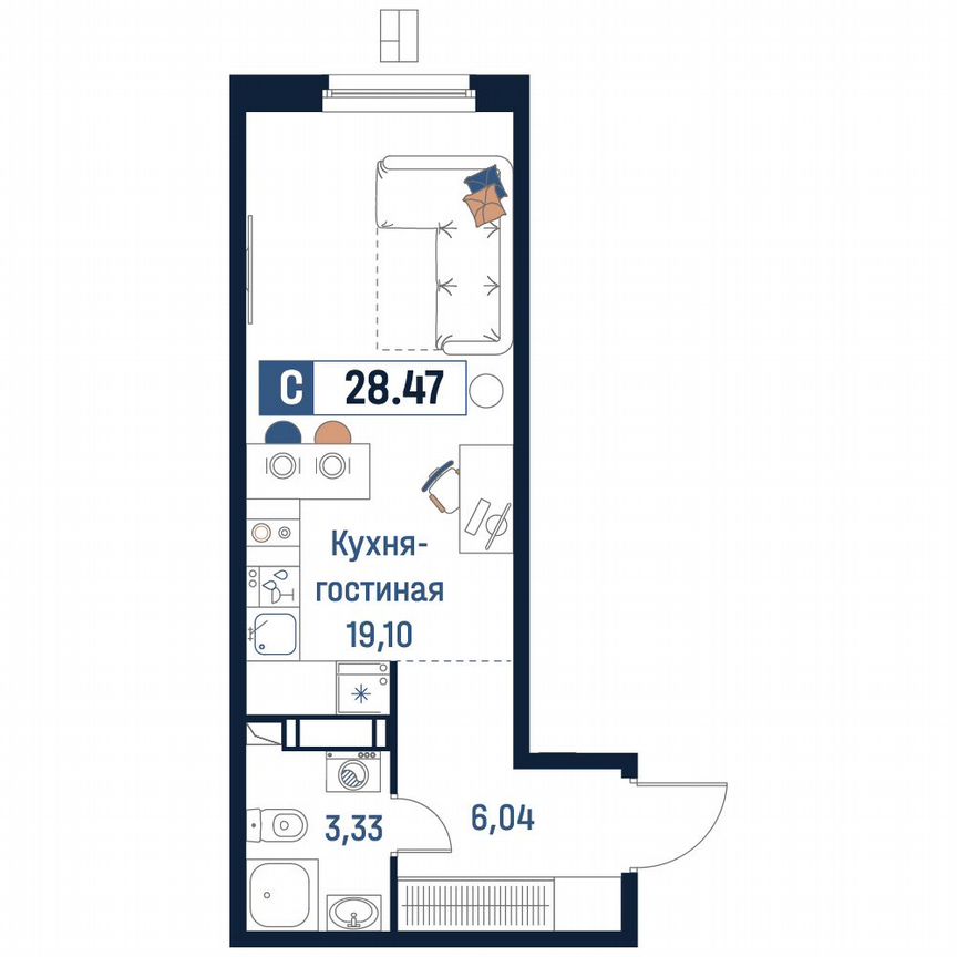 Квартира-студия, 28,5 м², 11/18 эт.
