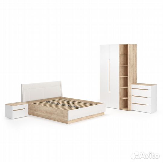 Мебель для спальни Муссон № 4 цвет белый/дуб эндгрейн элегантный/искусственная кожа белая, кровать п