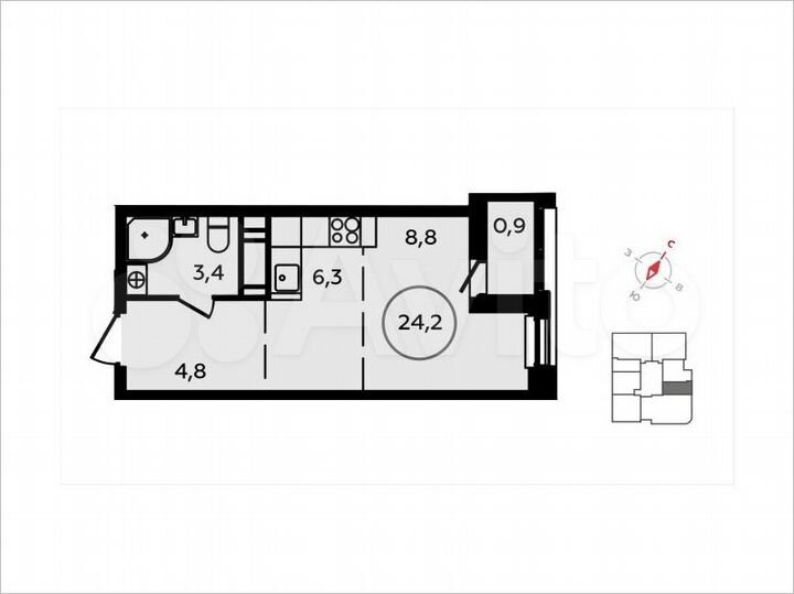 Квартира-студия, 24,2 м², 16/16 эт.