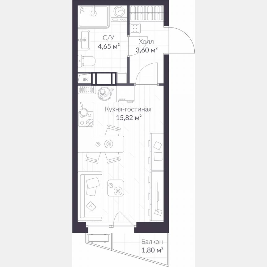 Квартира-студия, 24,6 м², 9/11 эт.