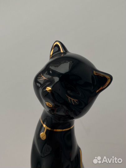 Статуэтка черная кошка с золотом