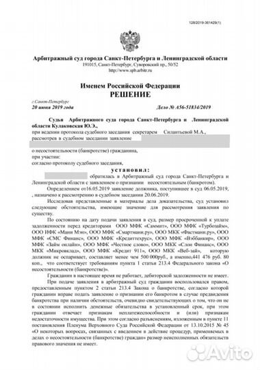 Банкротство физических лиц. Списание долгов