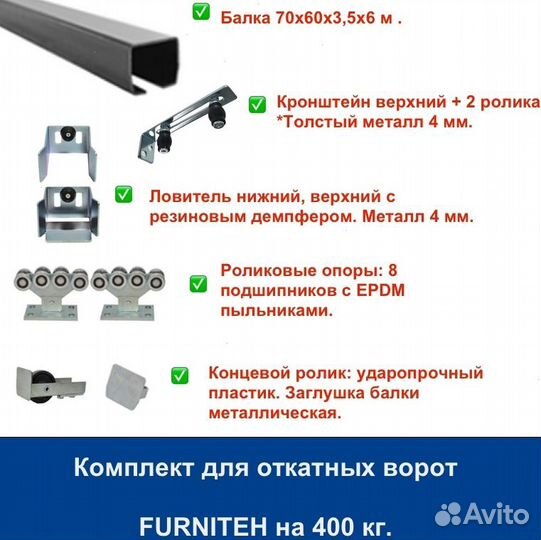 Комплект для откатных ворот furniteh балка 6 м