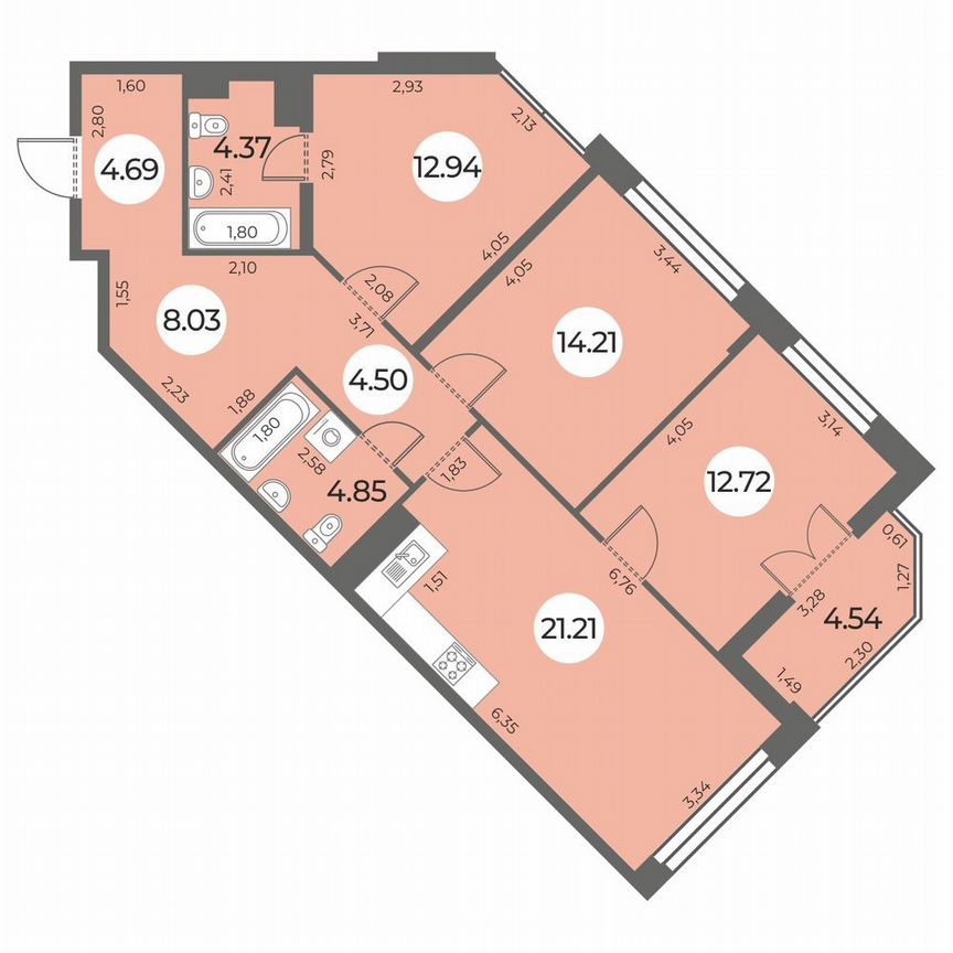 3-к. квартира, 89 м², 8/24 эт.