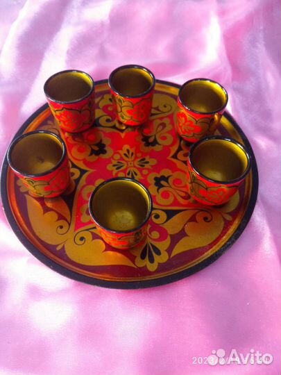 Хохлома Поднос со стопочками ссср+ самоварчик