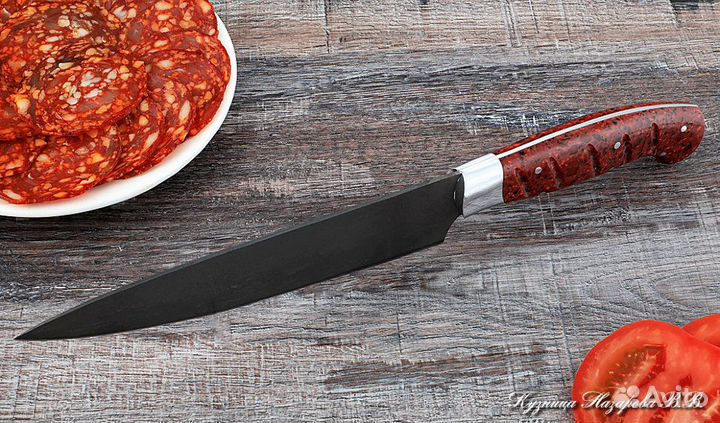 Кухонный нож № 9 сталь Х12мф рукоять акрил красный