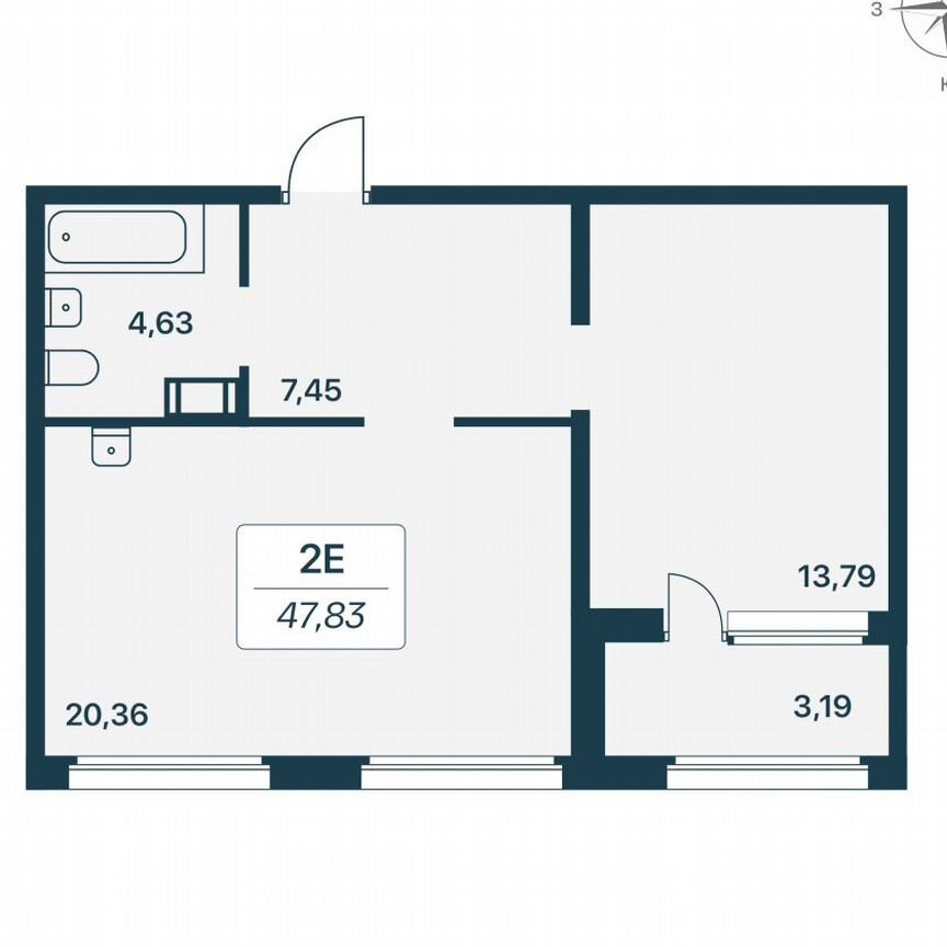 1-к. квартира, 47,8 м², 3/9 эт.