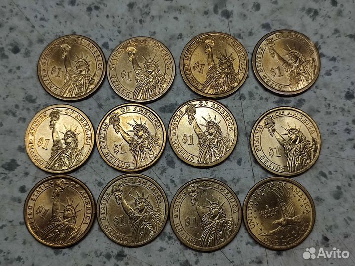 США 1 доллар набор 12 монет Президенты