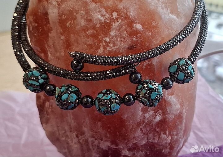 Подарочный набор в коробке колье на чокере с туркв