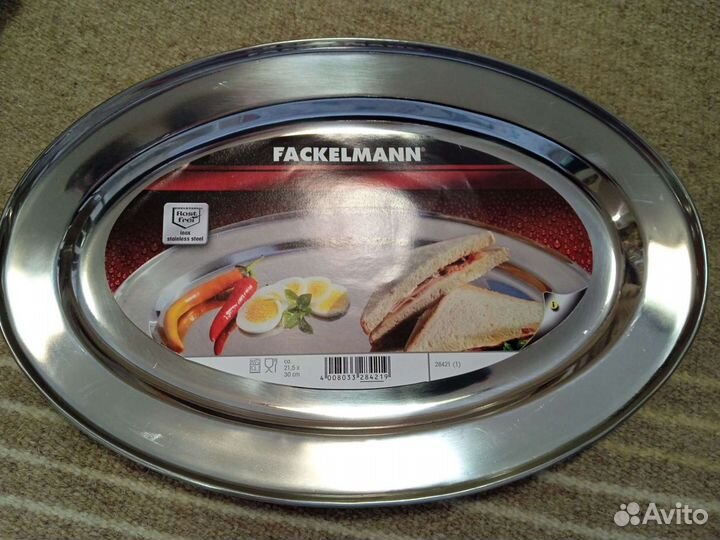 Поднос овал, новый в уп-ке, нерж сталь, 30*21см