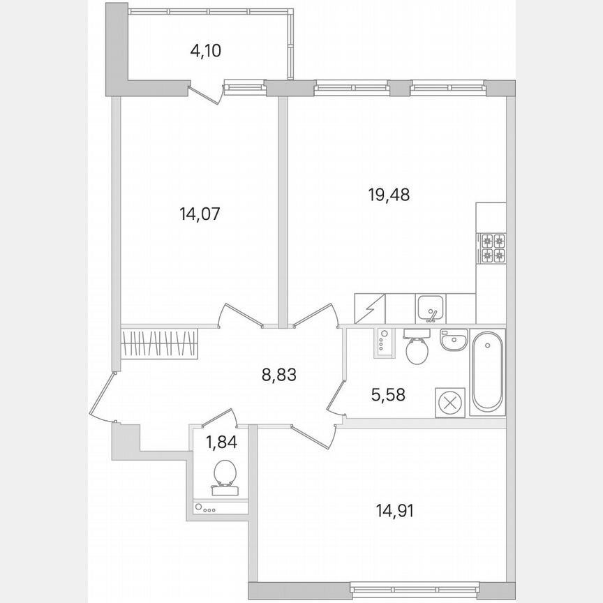 2-к. квартира, 66,8 м², 1/8 эт.