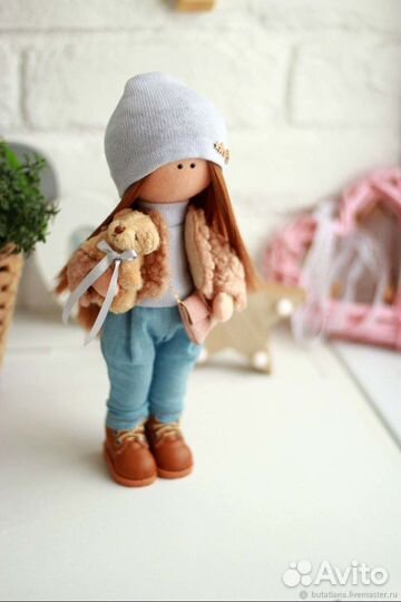 Интерьерная кукла ручной работы В джинсиках