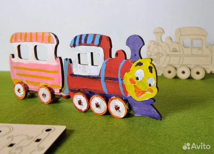 Деревянная раскраска Ugears Локомотив с механическ