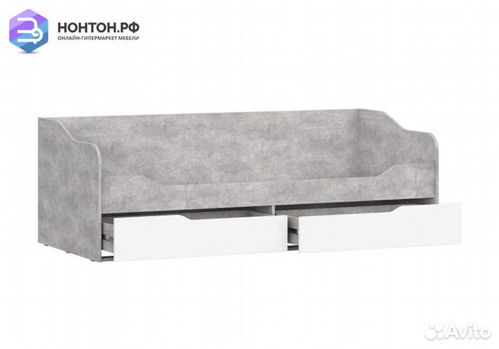 Кровать с ящиками Грей цемент светлый / белый