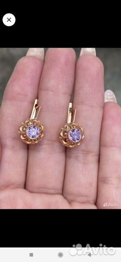 Золотые серьги СССР 583 с александритом